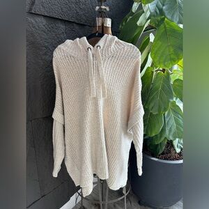 BKE Cream Hooded Knit Poncho